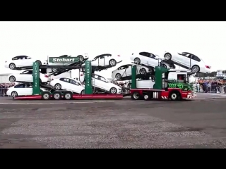 loading cars on a car transporter